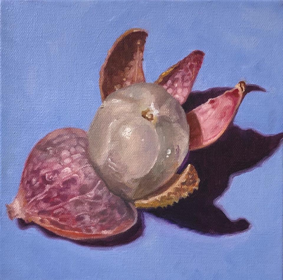 "Lychee," by Bella Falbo, Oil On Canvas 8 X8inches at Venvi Gallery.