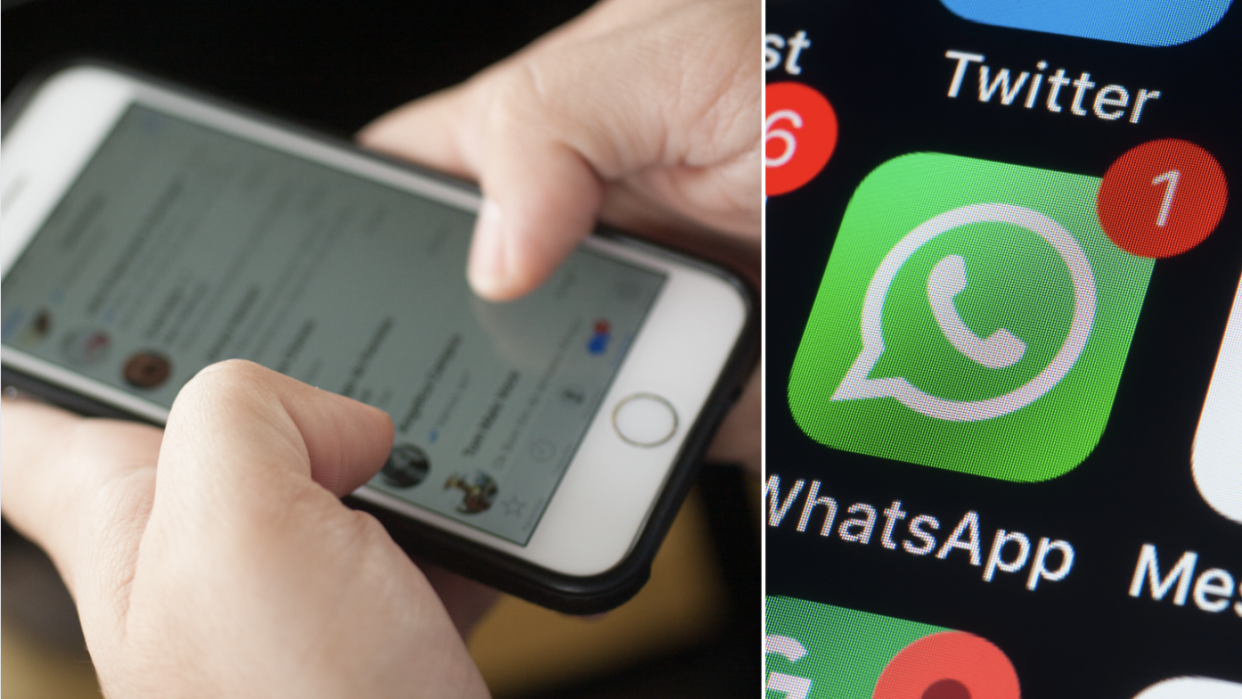 Person texting on phone (left) and WhatsApp logo (Photos: Getty Images) 