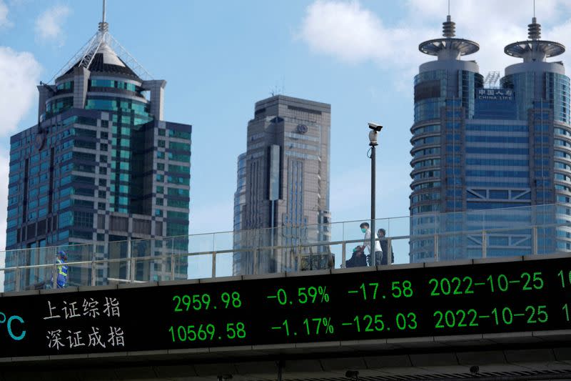 FILE PHOTO: FILE PHOTO: An electronic board shows Shanghai and Shenzhen stock indexes in Shanghai