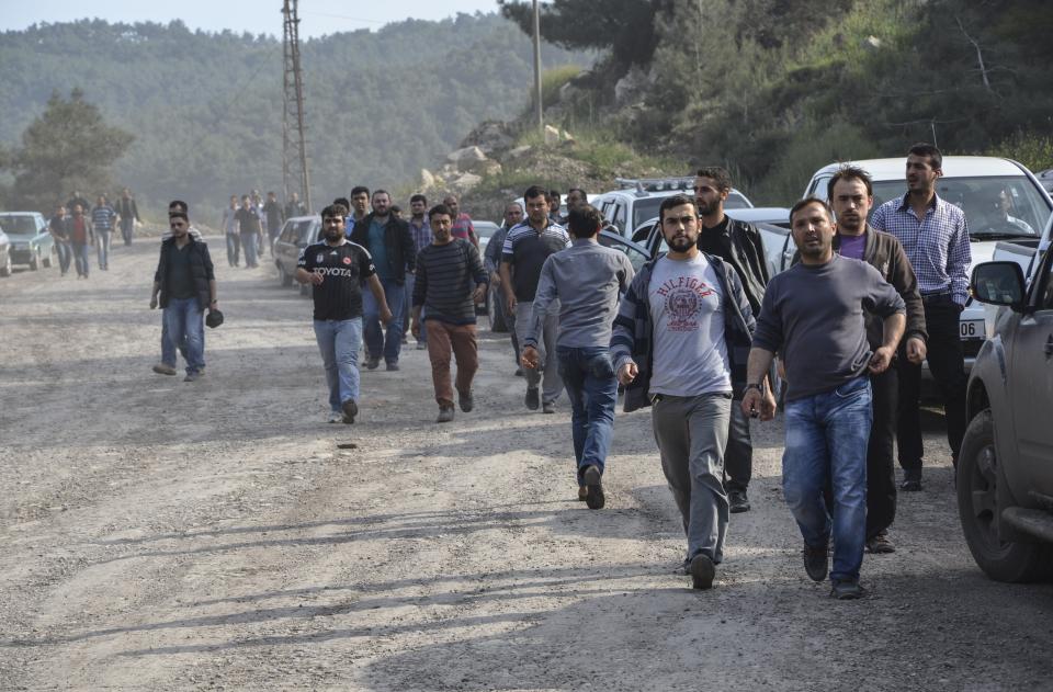 Relatives of miners arrive at a mine in the Soma district in the western Turkish province of Manisa on May 13, 2014, after it collapsed due to an explosion following an electric fault. (STRINGER/AFP/Getty Images)