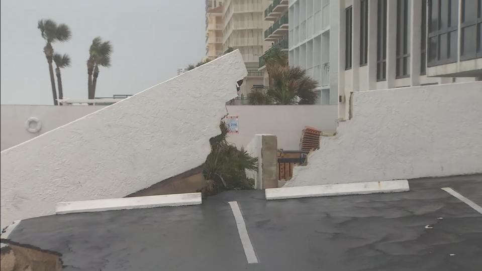 Waves caused the wall at this Daytona Shores hotel to collapse after washing away part of the beach underneath