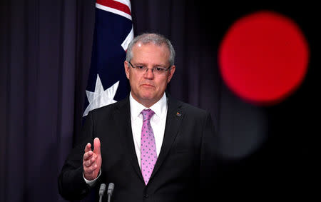 Prime Minister Scott Morrison speaks to the media during a press conference at Parliament House in Canberra, Australia, October 16, 2018. AAP/Mick Tsikas/via REUTERS