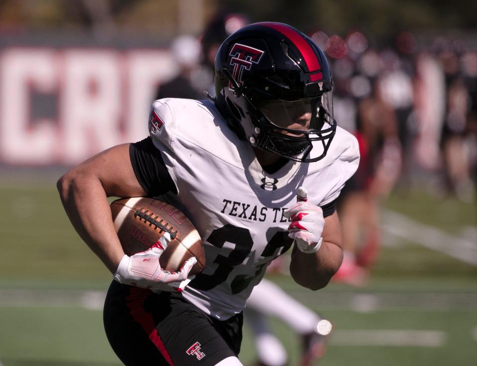 Freshman running back Cameron Dickey (33) made a strong first impression during the Texas Tech football team's winter conditioning workouts and spring practice. Dickey had 7,028 yards total offense in a four-year varsity career at Austin Crockett and ranks among the top five leading rushers in Austin ISD history.