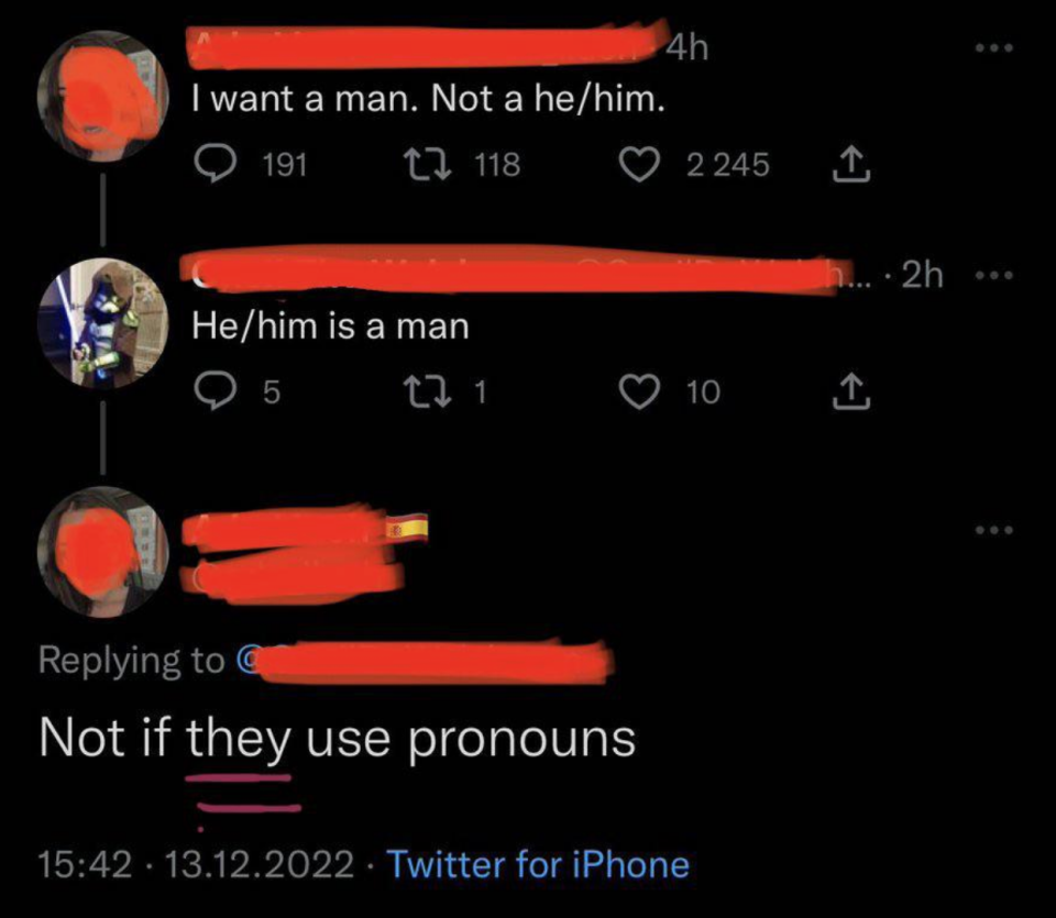 "Not if they use pronouns"