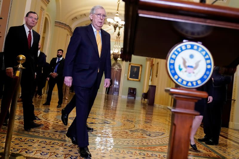 Senate Minority Leader Mitch McConnell (R-KY) speaks on Capitol Hill in Washington