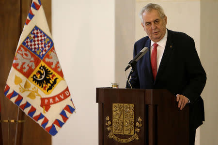 Czech President Milos Zeman announces his decision to run for another term as president during a news conference at Prague Castle in Prague, Czech Republic March 10, 2017. REUTERS/David W Cerny