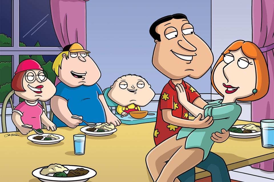 FAMILY GUY: Death grants Peteru00D5s wish to go back in time and be 18 for one night, but when Peter returns to the present, he finds Lois married to Quagmire in the u00D2Meet the Quagmiresu00D3 season finale episode Credit: FAMILY GUY u00AA and ©2007TCFFC ALL RIGHTS RESERVED.