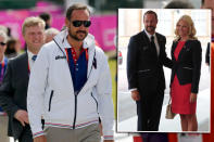 … Norweger-Prinz Haakon? Er machte in Trainingsjacke wie im Anzug (mit Frau Mette-Marit) eine seeehr gute Figur. (Bilder: Reuters, AFP)