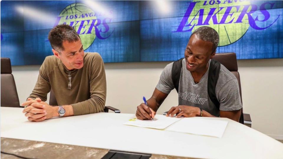 Andre Ingram got a two-game contract with the Los Angeles Lakers after playing in the G League for 10 seasons. (Twitter/Lakers)