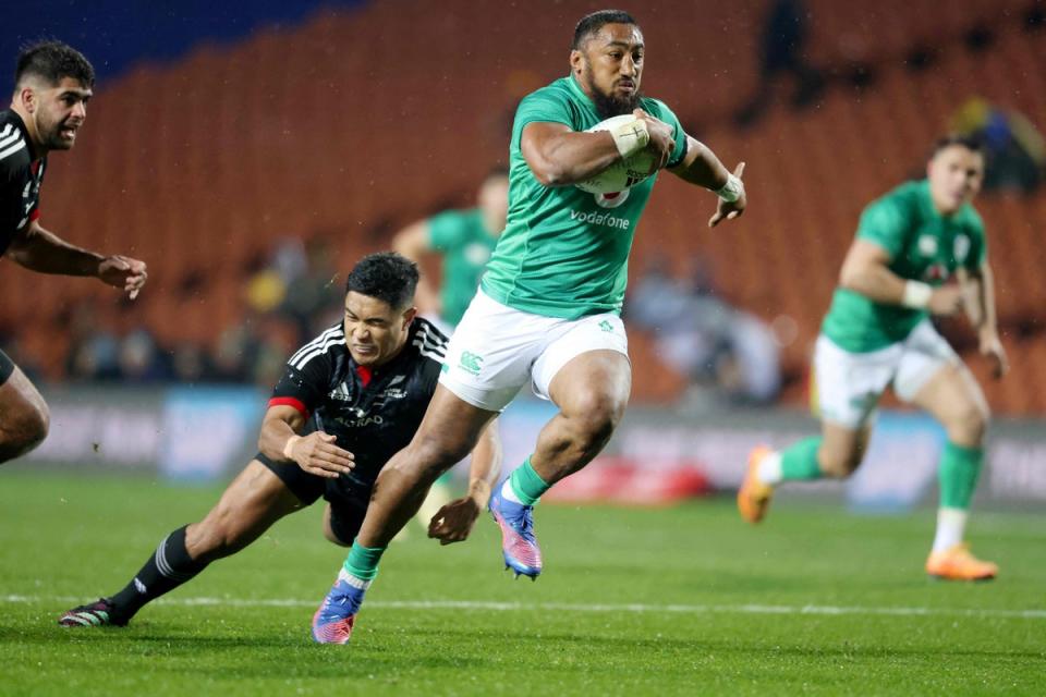 Bundee Aki scored Ireland’s first try (AFP via Getty Images)