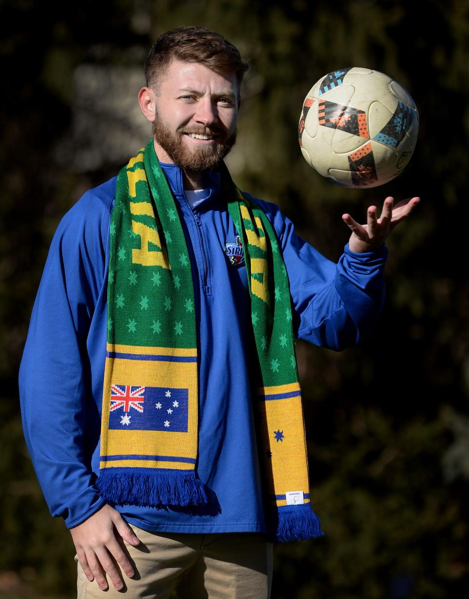 Kelby Phillips, who plays professional soccer in Australia, at his parents' home in Springfield on Tuesday, Dec. 19, 2023.