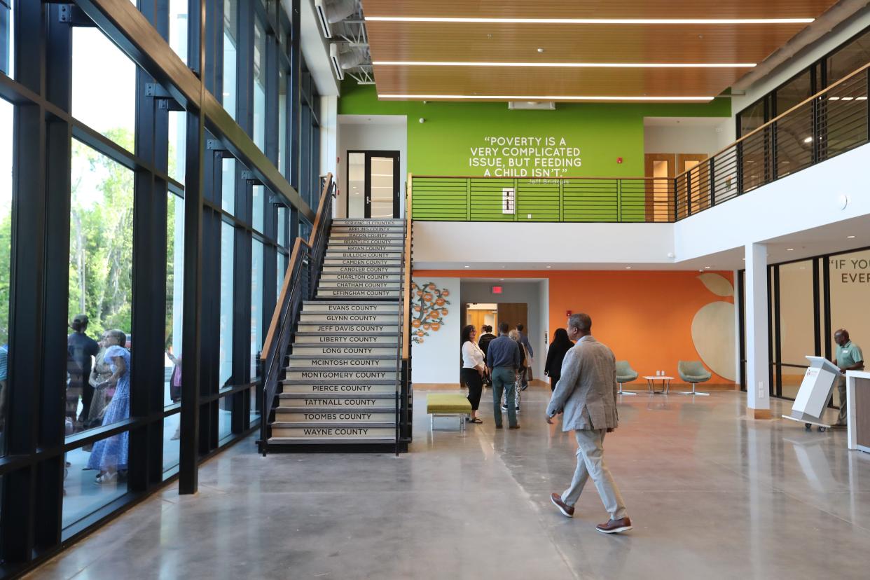 Inside the lobby during the official ribbon cutting for Second Harvest of Coastal Georgia's new Chatham Parkway location on Monday, April 15, 2024.