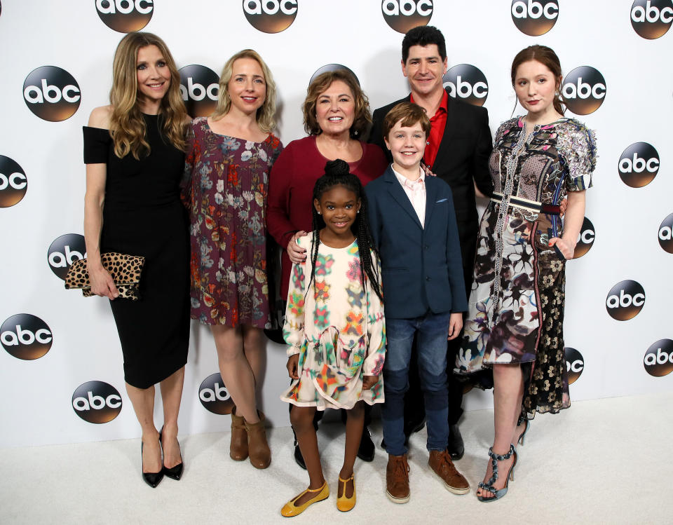 Actors Sarah Chalke, Alicia Goranson, Roseanne Barr, Jayden Rey, Ames McNamara, Michael Fishman and Emma Kenney&nbsp;will all appear in the sitcom revival. (Photo: David Livingston via Getty Images)