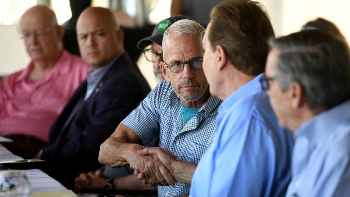 John Chappie, Mayor of Bradenton Beach during a roundtable discussion on increased levels of red tide in the Southwest Florida at the Beach House Restaurant in Bradenton Beach Friday.