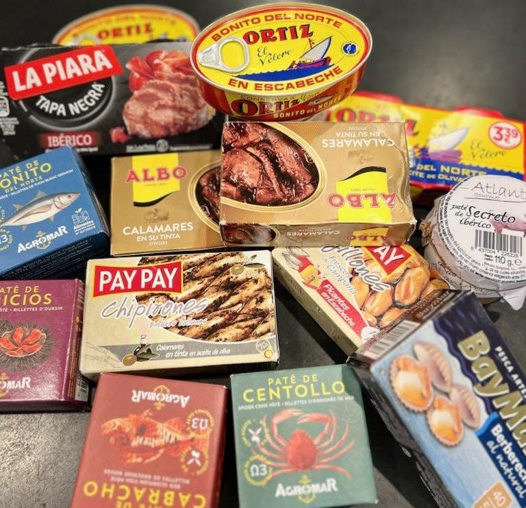 Some of the tins of fish purchased by Natalia Paiva-Neves on a recent trip to Spain.