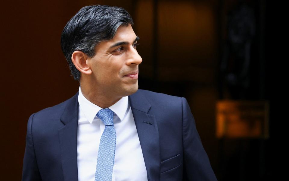 Rishi Sunak, the Prime Minister, leaves 10 Downing Street this morning ahead of PMQs in the House of Commons