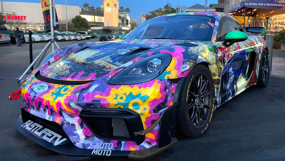 Presented by AutoMoto, this unique Porsche 718 Cayman GT4 RS Clubsport wears a livery you either love or hate. - Credit: Photo: Courtesy of Brooke DeBoer, Aaron Kahan and AutoMoto.