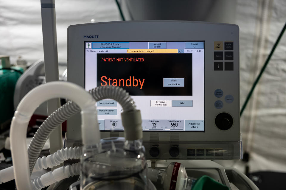 A ventilator and other hospital equipment is seen in an emergency field hospital to aid in the COVID-19 pandemic in Central Park  on March 31, 2020 in New York, United States. (Misha Friedman/Getty Images)