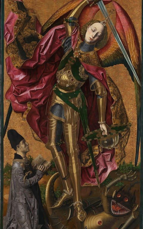 Saint Michael triumphant over the Devil with the Donor Antoni Joan, Bartolomé Bermejo, 1468 - Credit: The National Gallery, London