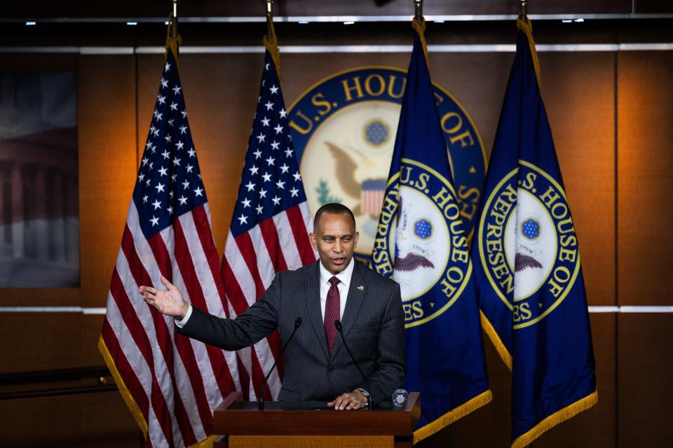 U.S. House Minority Leader Hakeem Jeffries, D-N.Y., speaks at his weekly news conference at the U.S. Capitol Building on July 11, 2024 in Washington, DC.