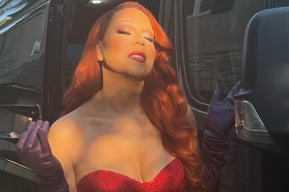 <p>Mariah Carey/Instagram</p> Mariah Carey dresses as Jessica Rabbit for Halloween