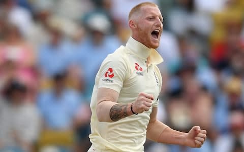 Ben Stokes of England celebrates after taking the wicket of Kraigg Braithwaite of West Indies  - Credit: Shaun Botterill/Getty Images