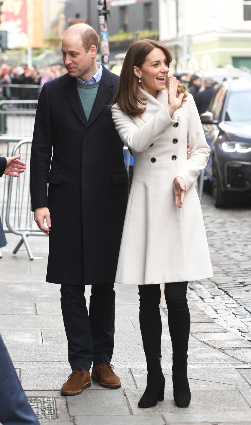 <p>Catherine, Duchess of Cambridge (AKA Kate Middleton) stepped out during the royal tour of Ireland wearing an ivory coat by Reiss that she wore for the first time in 12 years - scroll through to see the then VS. now comparison. While Kate teamed the coat with tights and mid-rise boots for the first outing, the Duchess opted for a pair of black trousers and heeled ankle boots the second time around. </p>