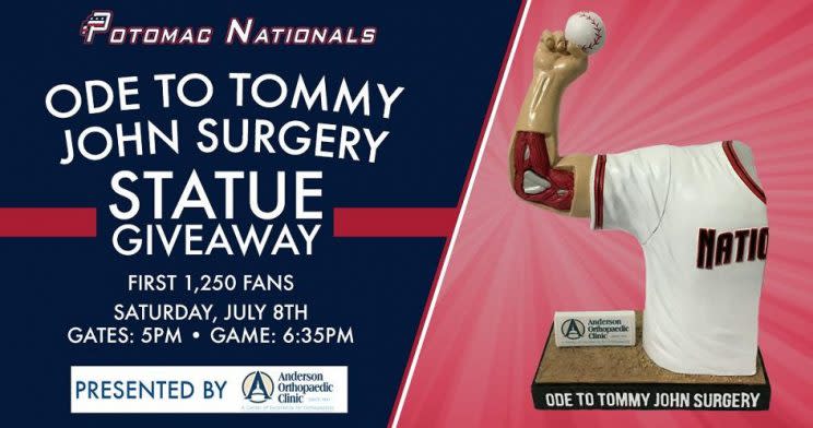 The Potomac Nationals have found a unique way to pay homage to Tommy John surgery. (Potomac Nationals)
