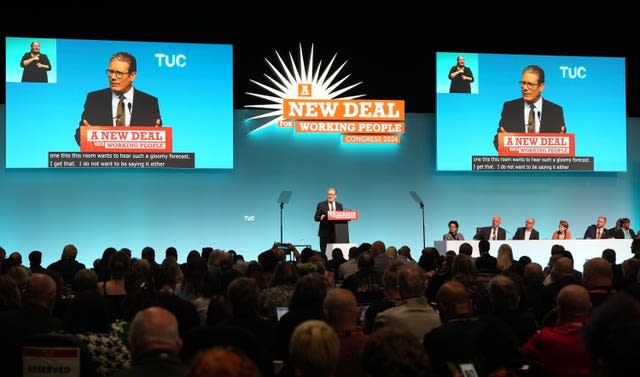 Prime Minister Sir Keir Starmer speaking at the TUC Congress in Brighton