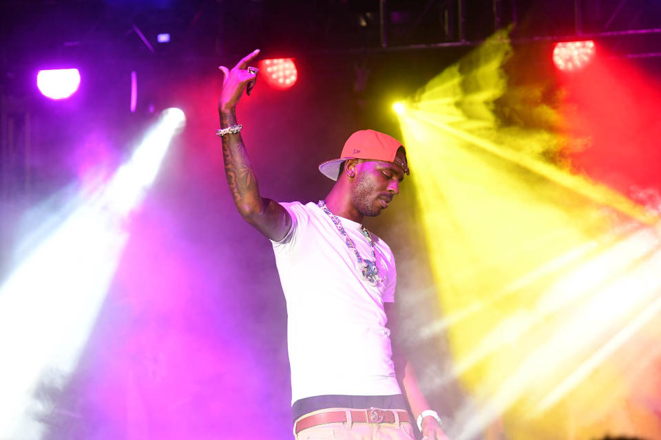 COLLEGE PARK, GEORGIA - AUGUST 23: Rapper Young Dolph performs on stage during the Parking Lot Concert series at Gateway Center Arena on August 23, 2020 in College Park, Georgia. (Photo by Paras Griffin/Getty Images)