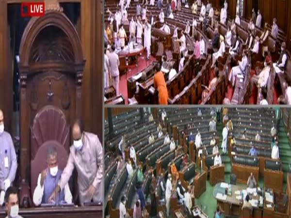 A visual from the Rajya Sabha on Sunday. 