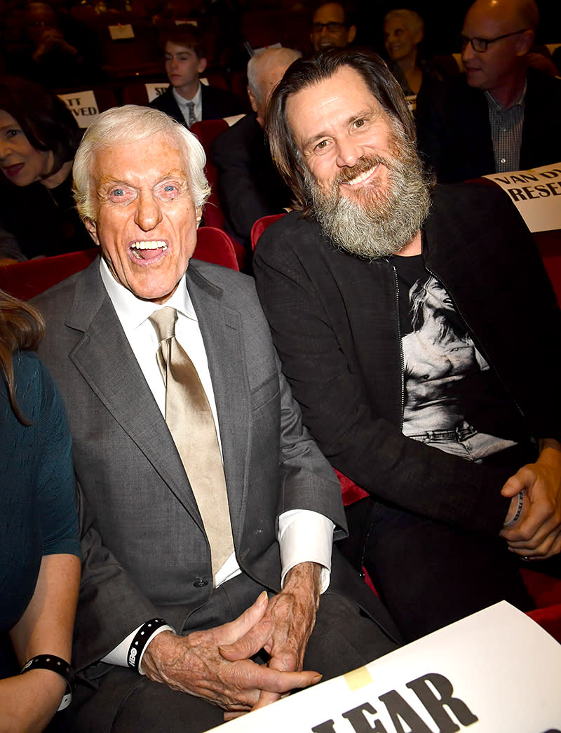 <p>The comedy legends surely caused mischief sitting beside each other at the premiere of the HBO doc <i>If You’re Not in the Obit, Eat Breakfast</i>, which features Van Dyke, 91, and other stars who are in their 90s. (Photo: Jeff Kravitz/FilmMagic) </p>