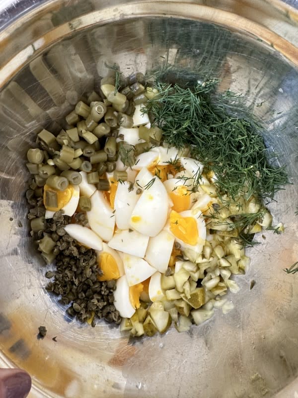 Luke's egg salad ingredients ready to be dressed<p>Kelli Acciardo Venner</p>