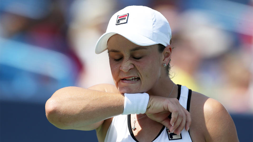 Ashleigh Barty of Australia looks on against Svetlana Kuznetsova of Russia during Day 8 of the Western and Southern Open at Lindner Family Tennis Center on August 17, 2019 in Mason, Ohio. (Photo by Rob Carr/Getty Images)