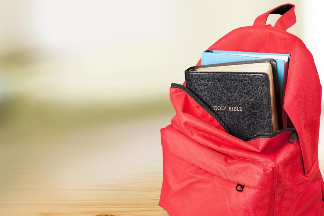 All packed for a day of reading, writing, arithmetic – and religion? <a href="https://www.gettyimages.com/detail/photo/book-bag-royalty-free-image/819415500?phrase=bible+backpack&searchscope=image%2Cfilm&adppopup=true" rel="nofollow noopener" target="_blank" data-ylk="slk:artisteer/iStock via Getty Images Plus;elm:context_link;itc:0;sec:content-canvas" class="link ">artisteer/iStock via Getty Images Plus</a>