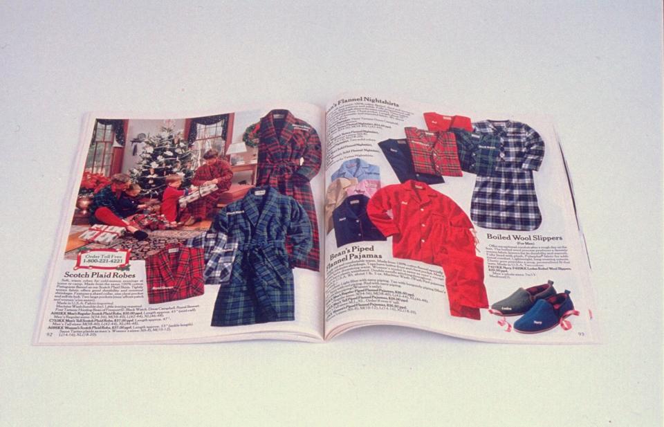 An L.L. Bean catalog opened to the PJs page