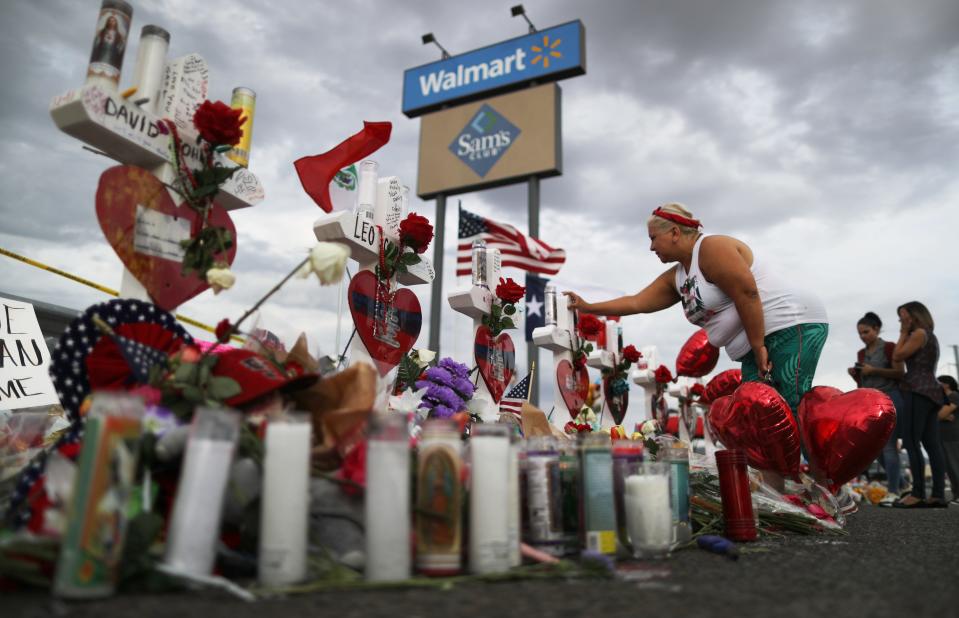 A memorial for 23 victims killed at a Walmart in 2019 in El Paso, Texas.