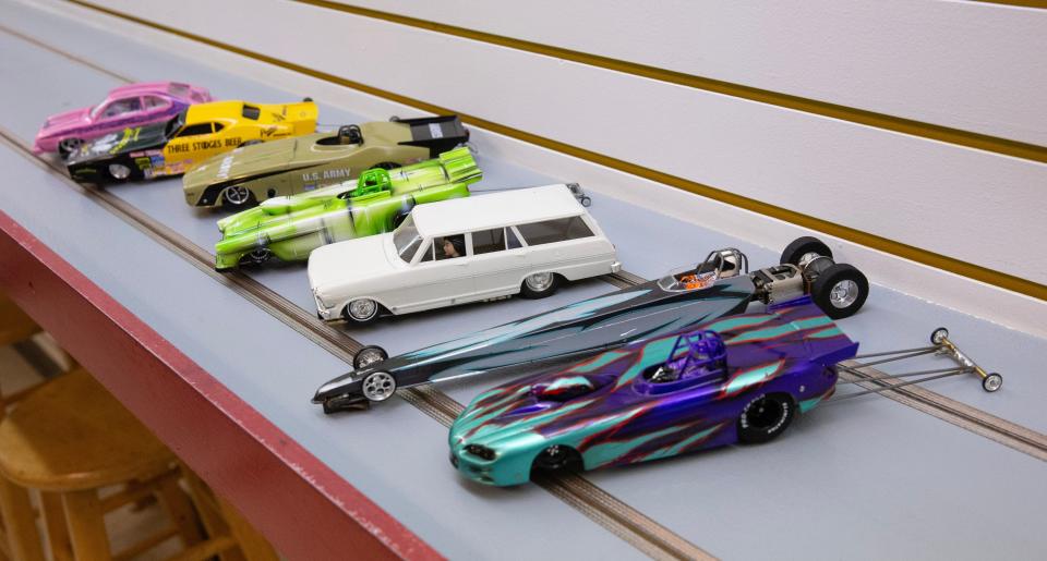 A collection of slot cars at Mark's Model World and Slot Car in Massillon.