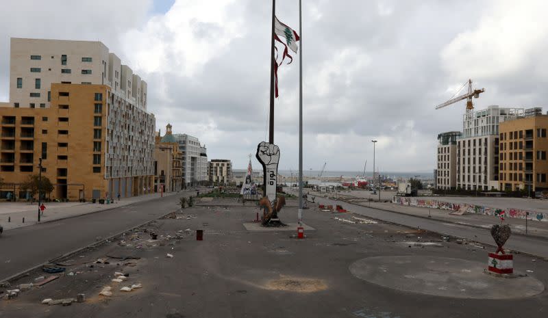 A general view shows an empty area around Martyrs' Square in Beirut