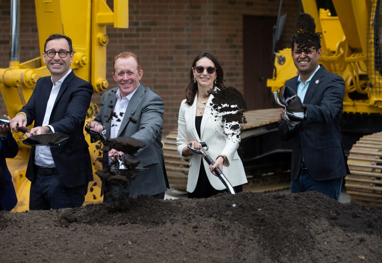 Officials break ground for Monmouth Square, which will replace Monmouth Mall in Eatontown. Left to right are Laurent Morali, Kushner Cos. CEO; Michael Sommer, Kushner Cos. chief development officer; Nicole Kushner Meyer, Kushner Cos. president; and state Sen. Vin Gopal, D-Monmouth. The developer will redevelop the mall into a modern, open air facility with 900,000 square feet of retail and restaurant space, a public green, pedestrian pathways, 1,000 residential units, and medical office space. 
Eatontown, NJ
Thursday, May 9, 2024