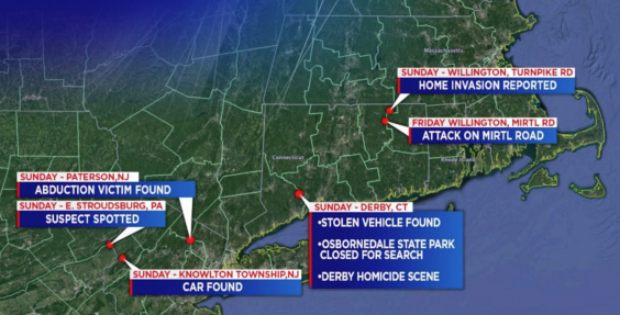 A map detailing Peter Manfredonia's multi state crime spree (Fox 61)