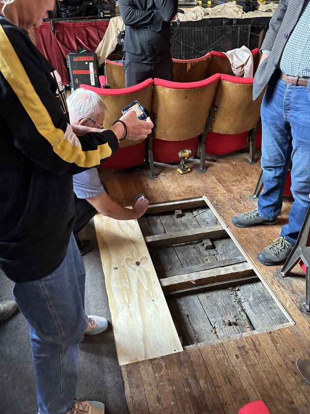 The medieval oak boards that were uncovered at St George’s Guildhall in King’s Lynn, Norfolk