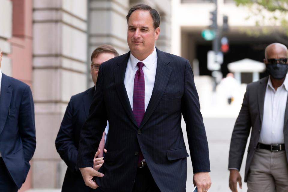 Attorney Michael Sussmann who was charged with lying to the FBI during the Trump-Russia investigation arrives at federal court in Washington on April 27, 2022.