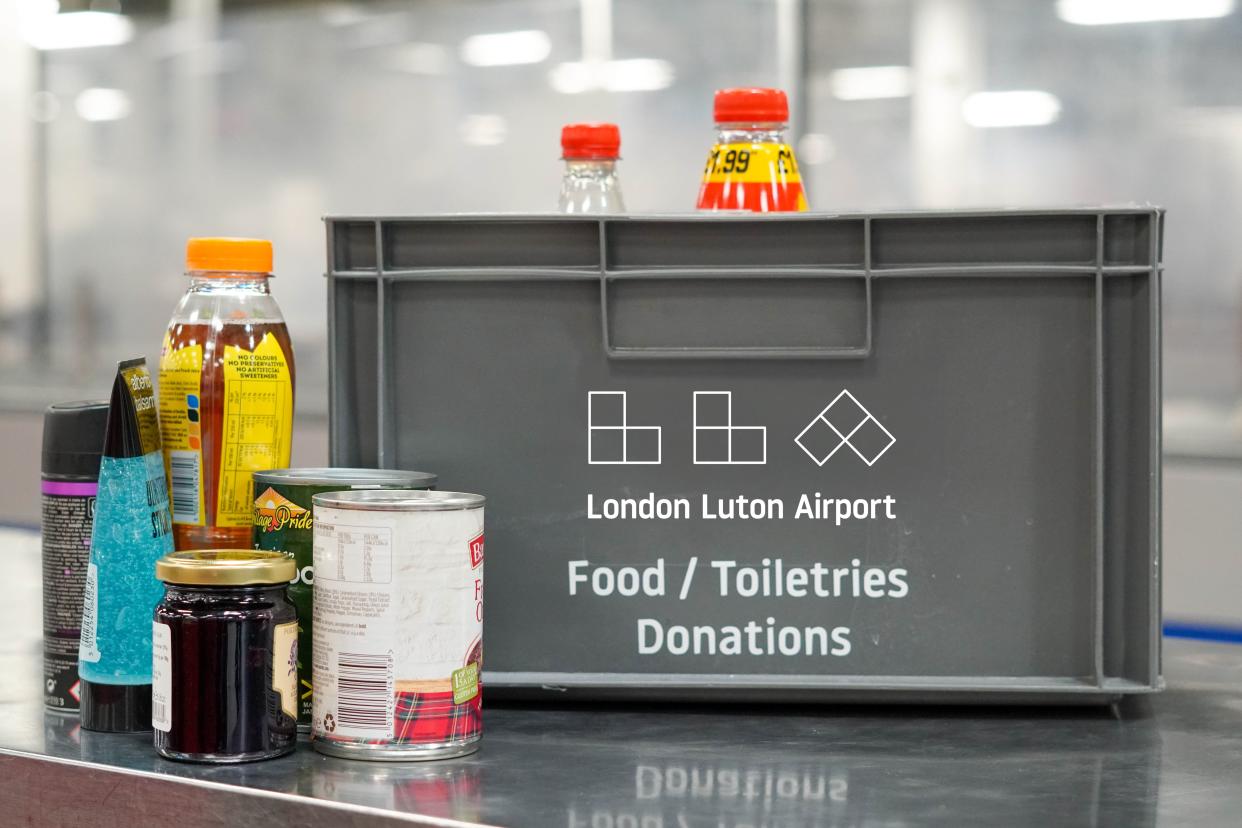 Luton Airport donate food and toiletries abandoned by passengers that don't make it through security. (Credit: London Luton Airport)