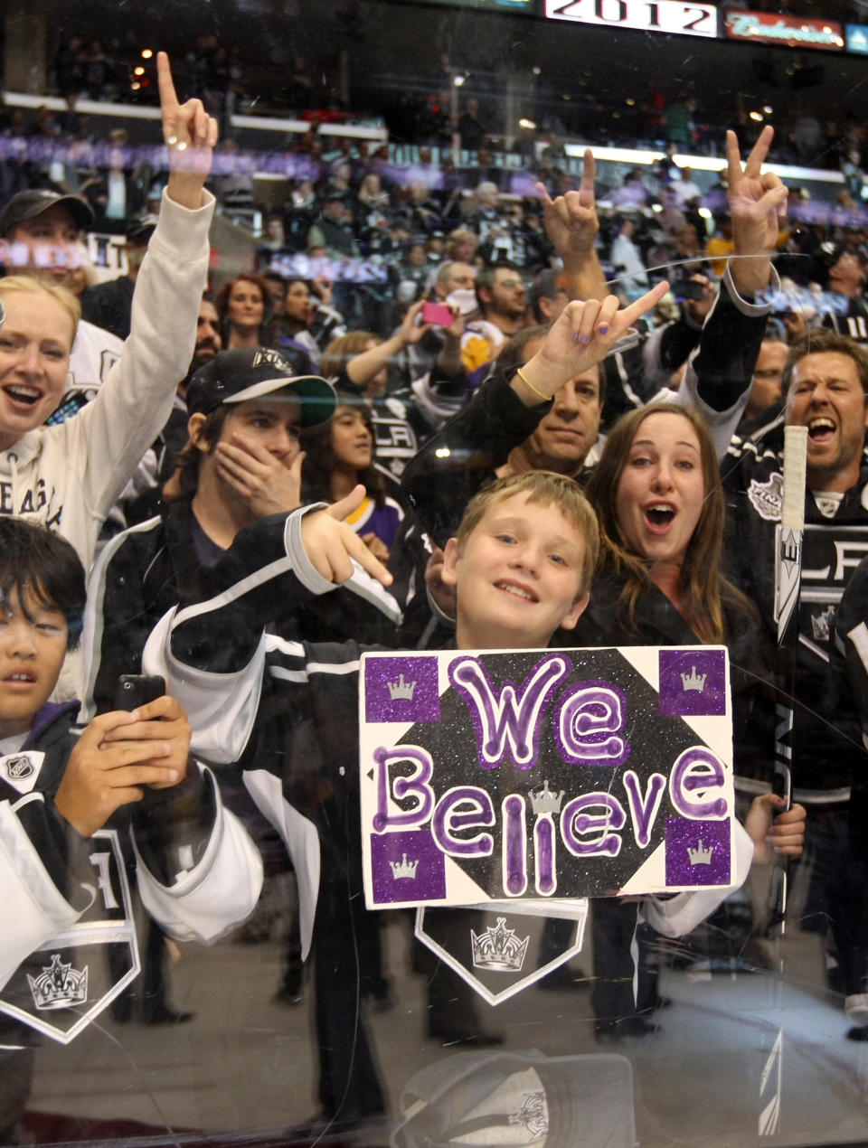 LOS ANGELES, CA - JUNE 11: Los Angeles Kings fans celebrate during Game Six of the 2012 Stanley Cup Final at Staples Center on June 11, 2012 in Los Angeles, California. (Photo by Christian Petersen/Getty Images)