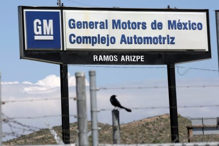 FILE PHOTO: The GM logo is pictured near the General Motors Assembly Plant in Ramos Arizpe