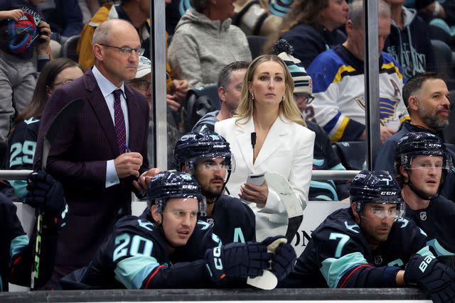 <p>Steph Chambers/Getty</p> From Left: Dan Bylsma and Jessica Campbell on Oct. 8, 2024