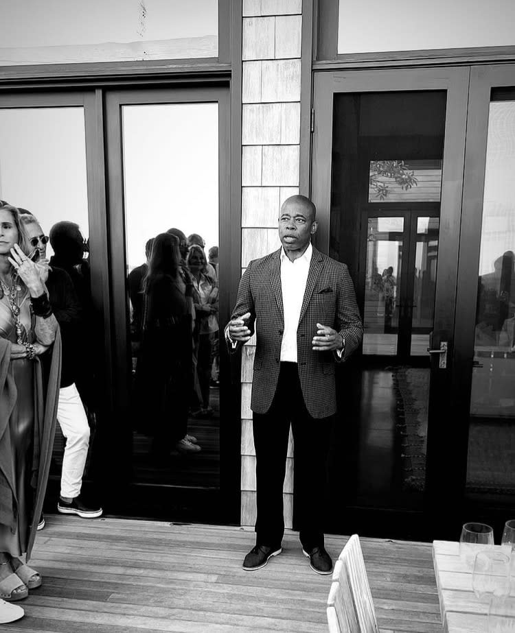 New York City Mayor Eric Adams speaking at a fundraiser in the Hamptons on Friday, June 17, 2022.