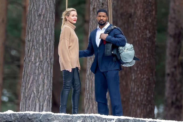 Cameron Diaz y Jamie Foxx en el set de Back in action