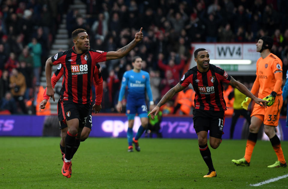 Jordon Ibe celebrates his winner for Bournemouth against Arsenal. (Getty)